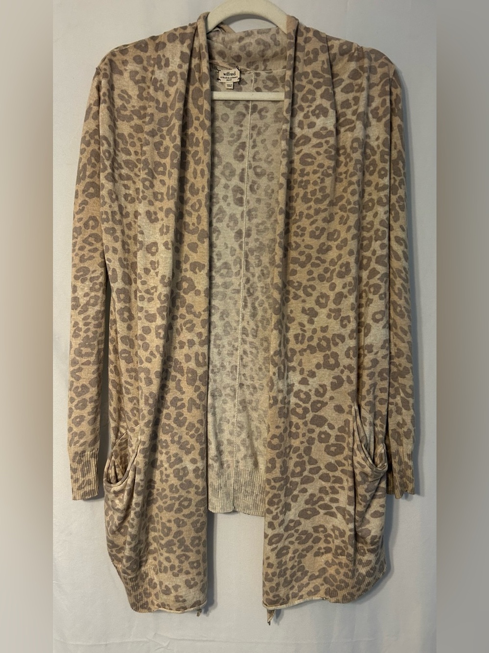 Wilfred Aritzia Leopard Print Open Front Cardigan | Silk Cashmere Blend | Small